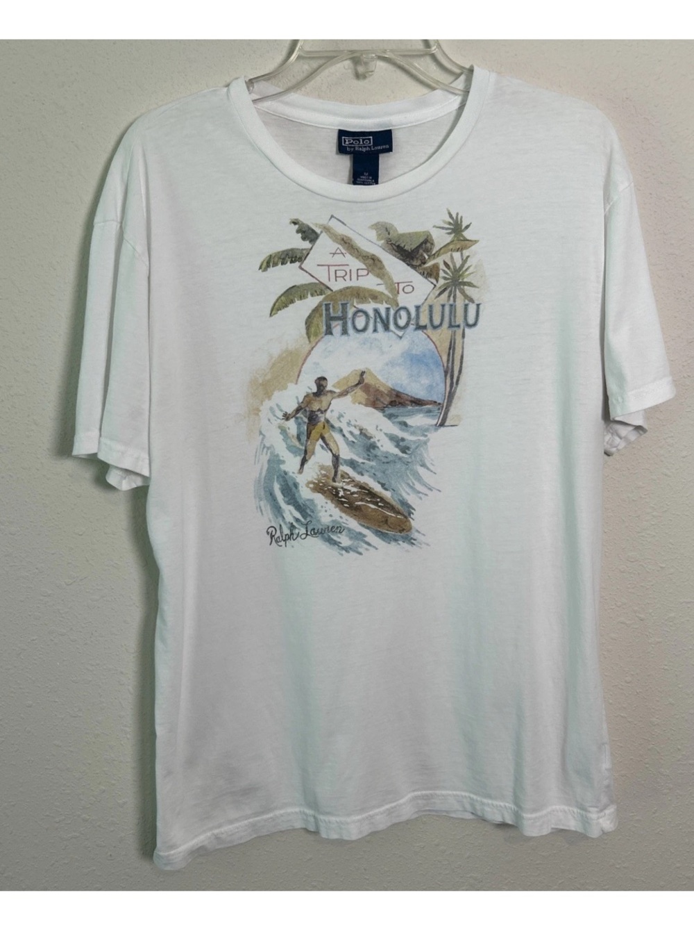 Vintage Ralph Lauren Honolulu Hawaii Surfing White T-Shirt Men’s Medium Rare